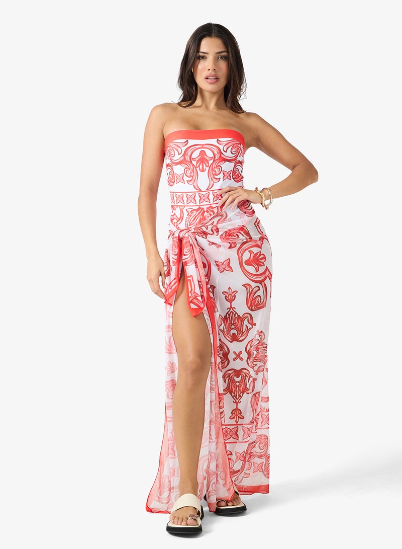 جينجر قطعتان بدلة سباحة بطبعة باروك مع غطاء سارون - Image 5